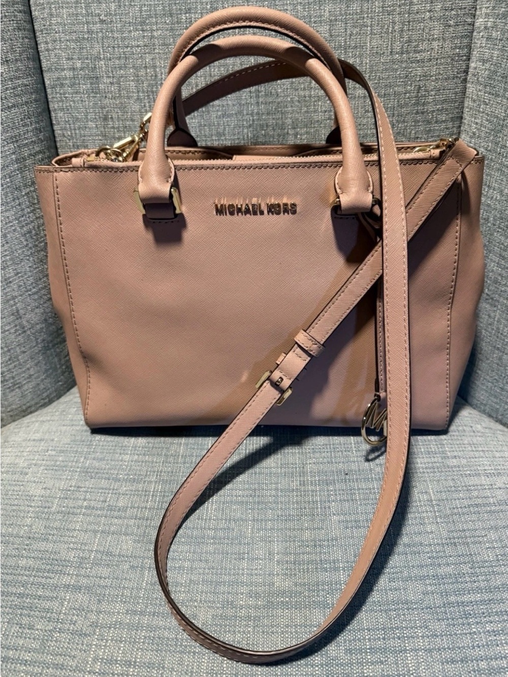 Michael Kors Blush Pink Saffiano Leather Satchel with crossbody Strap handbag